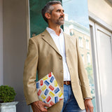 A business man carrying personalized microsoft surface case with Retro Game design in the park