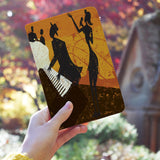 a girl holding personalized RFID blocking passport travel wallet with Music design